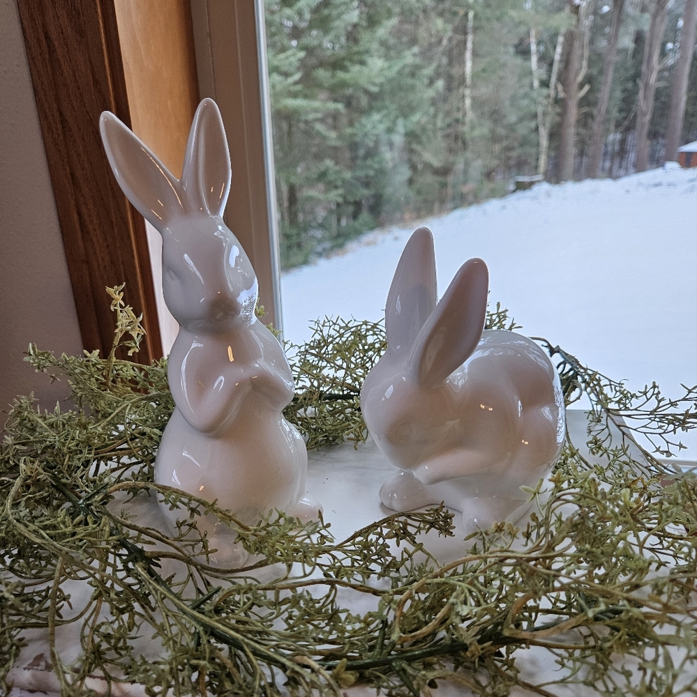 Target Dollar Spot White Ceramic Easter Bunny Figurines Set of Two